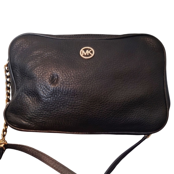 Michael Kors Crossbody Gold Chain Strap Black Leather - Picture 1 of 16